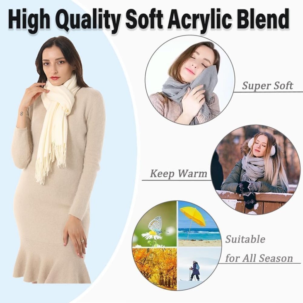 Women's Scarf Pashmina Shawls and Wraps Winter Warm Silky Scarves -Off White - Picture 2 of 7